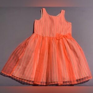 Girls Dress Cat & Jack Neon Coral Pink Stripe  Dressy. Size L (10/12)